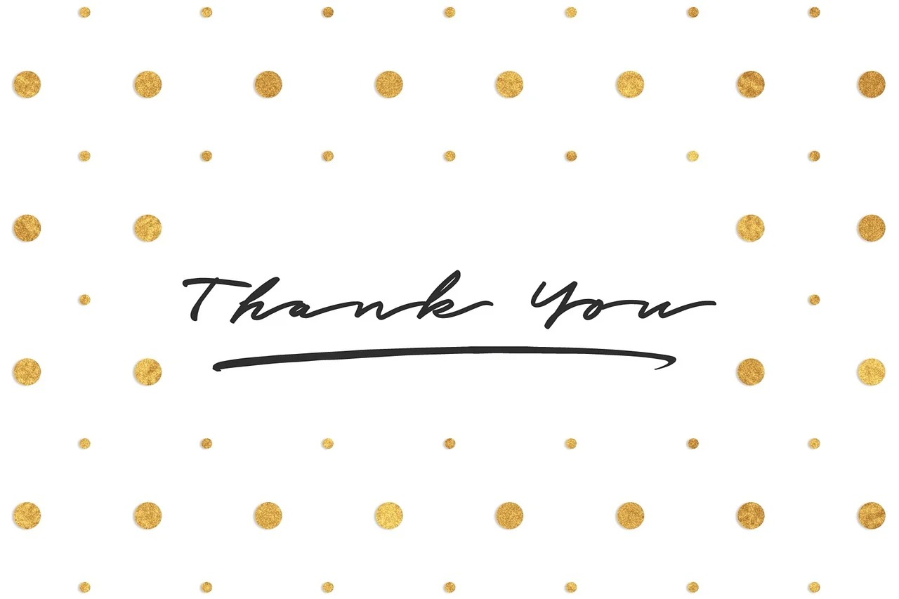 Thank You Gold Dots on White Background