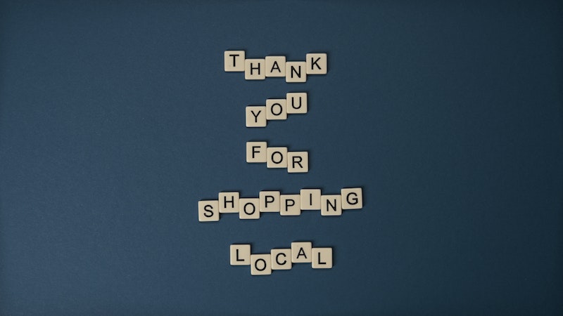 Thank you for shopping local Scrabble message