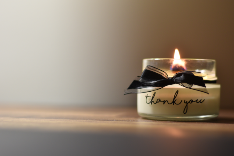 White and black candle holder with Thank You text 2